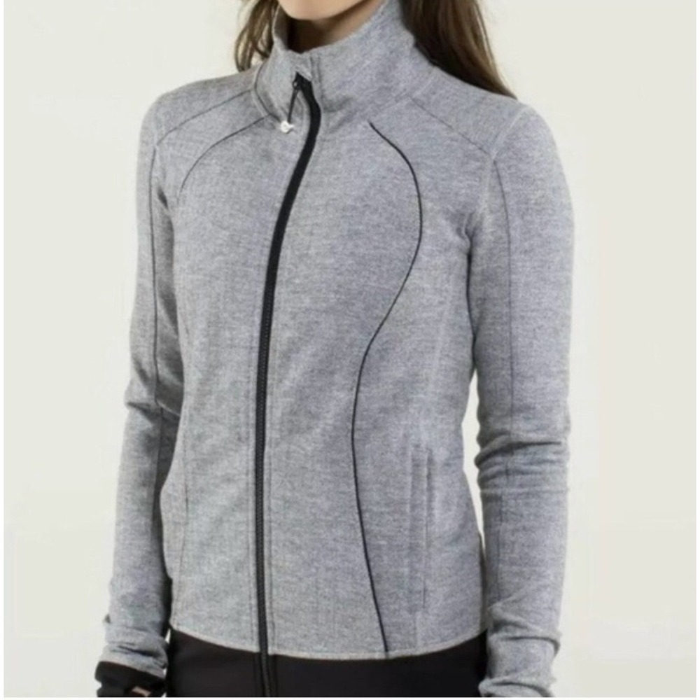 Lululemon Nice Asana Luon Jacket Womens 4 Herringbone Gray Black Full Zip